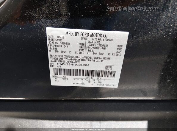 1FM5K8BH1JGC45590 2018 FORD EXPLORER Black ძრავის განყოფილების ხედი