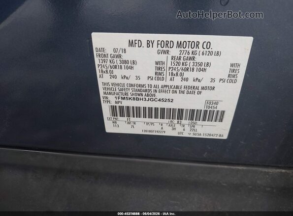 1FM5K8BH3JGC45252 2018 FORD EXPLORER Blue Widok komory silnika