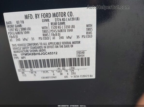1FM5K8BH6JGC45312 2018 FORD EXPLORER Cream ძრავის განყოფილების ხედი