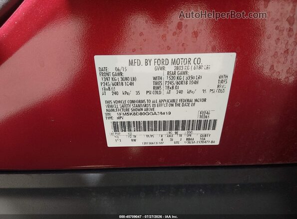 1FM5K8D80GGA38419 2016 FORD EXPLORER Red Engine compartment view