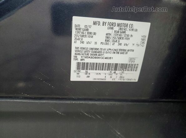 1FM5K8D80HGC46351 2017 FORD EXPLORER Blue Vista de la etiqueta del VIN