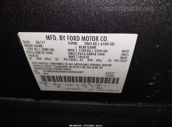 1FM5K8D80HGD82267 2017 FORD EXPLORER Gray Engine compartment view