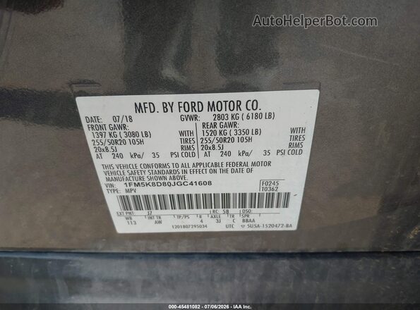 1FM5K8D80JGC41608 2018 FORD EXPLORER Серый Вид подкапотного пространства
