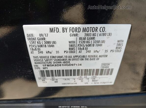 1FM5K8D81HGD97134 2017 FORD EXPLORER Black Engine compartment view