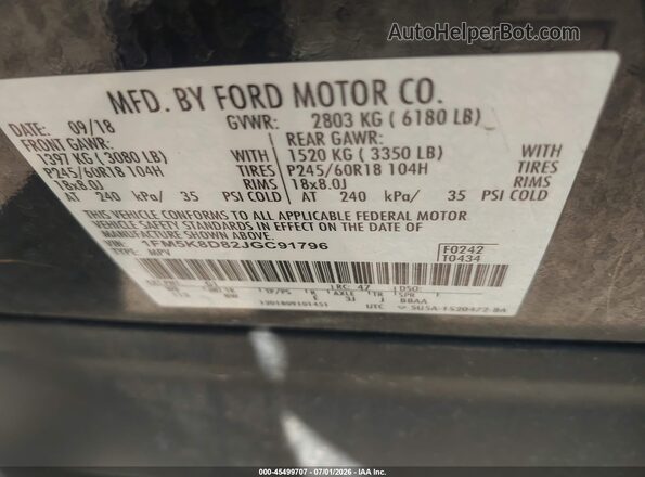 1FM5K8D82JGC91796 2018 FORD EXPLORER Black Вид підкапотного простору