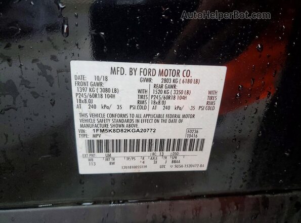 1FM5K8D82KGA20772 2019 FORD EXPLORER Black VIN կոդի պիտակի տեսք