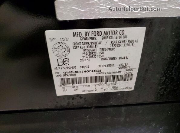 1FM5K8D83HGC41628 2017 FORD EXPLORER Black VIN sticker view