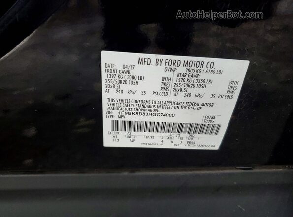1FM5K8D83HGC74080 2017 FORD EXPLORER Black Vista de la etiqueta del VIN