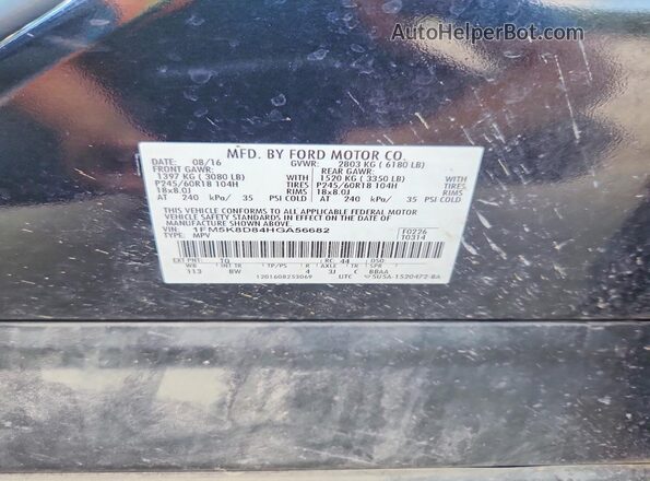 1FM5K8D84HGA56682 2017 FORD EXPLORER Black Vista de la etiqueta del VIN