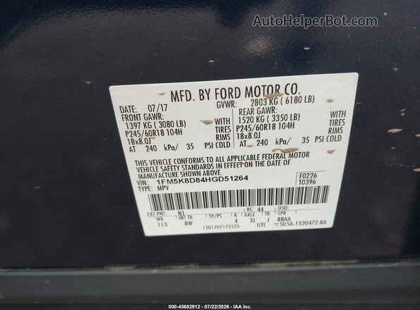 1FM5K8D84HGD51264 2017 FORD EXPLORER Dark Blue Вид подкапотного пространства