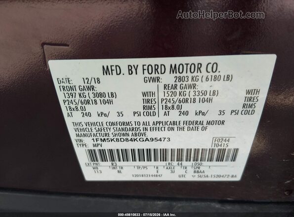 1FM5K8D84KGA95473 2019 FORD EXPLORER Red Widok komory silnika