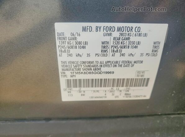 1FM5K8D85GGD19969 2016 FORD EXPLORER Charcoal Vista del compartimento del motor