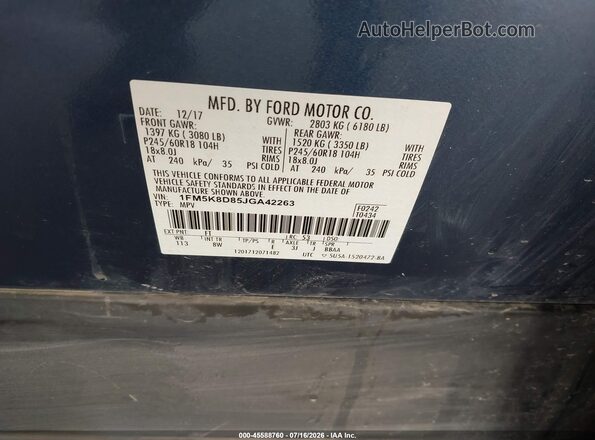 1FM5K8D85JGA42263 2018 FORD EXPLORER Blue ძრავის განყოფილების ხედი