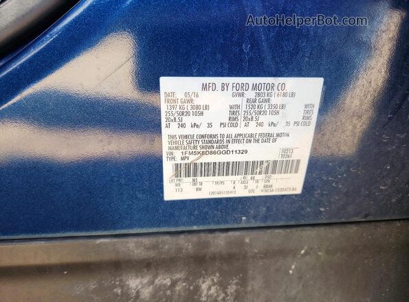 1FM5K8D86GGD11329 2016 FORD EXPLORER Blue Vista del compartimento del motor