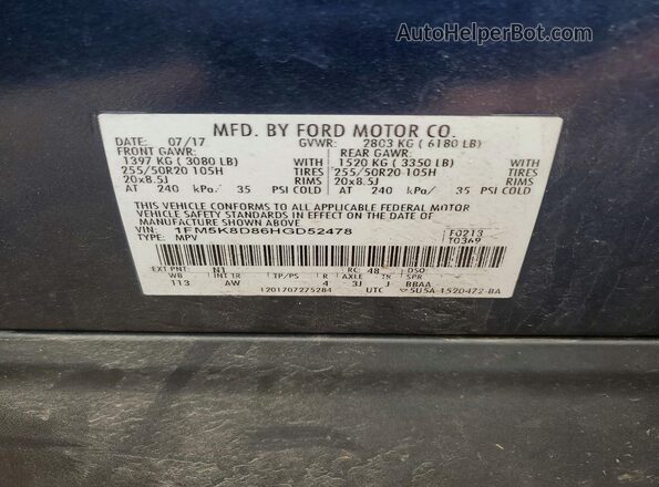 1FM5K8D86HGD52478 2017 FORD EXPLORER Синий Вид наклейки с VIN-кодом
