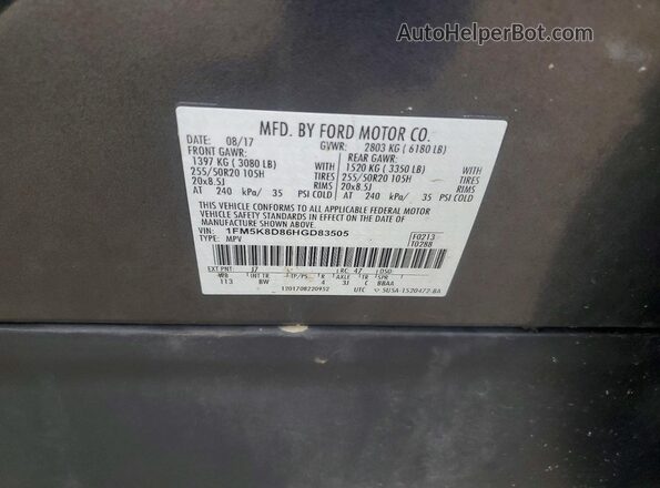 1FM5K8D86HGD83505 2017 FORD EXPLORER Gray Widok naklejki z numerem VIN