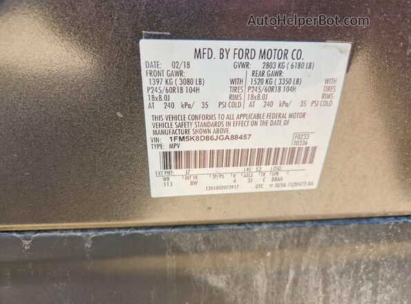 1FM5K8D86JGA88457 2018 FORD EXPLORER Gray Вид підкапотного простору