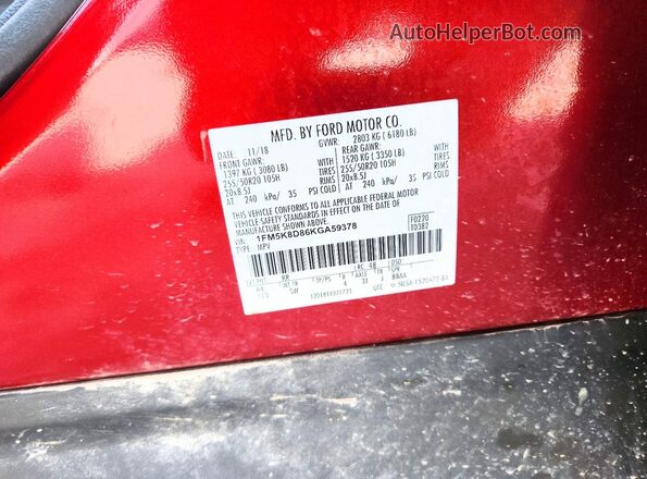 1FM5K8D86KGA59378 2019 FORD EXPLORER Burgundy VIN sticker view