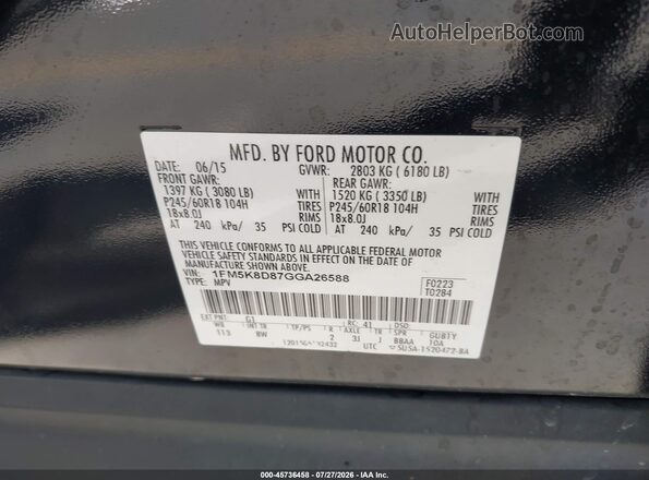1FM5K8D87GGA26588 2016 FORD EXPLORER Черный Вид подкапотного пространства