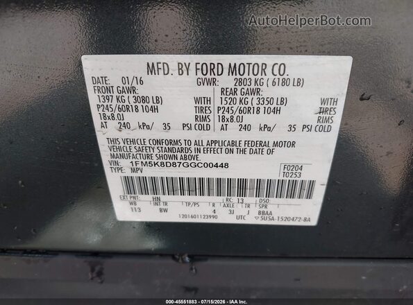 1FM5K8D87GGC00448 2016 FORD EXPLORER Green ძრავის განყოფილების ხედი