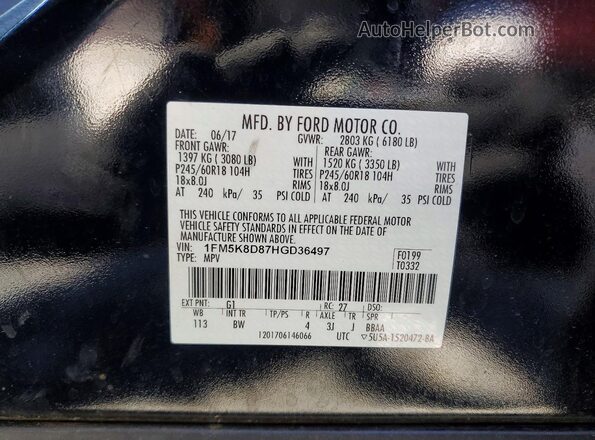 1FM5K8D87HGD36497 2017 FORD EXPLORER Black Vista de la etiqueta del VIN