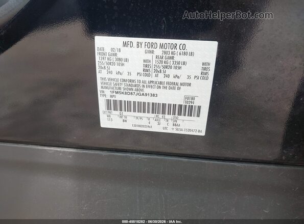 1FM5K8D87JGA91383 2018 FORD EXPLORER Black Vista del compartimento del motor