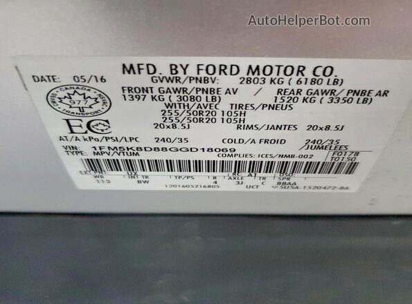 1FM5K8D88GGD18069 2016 FORD EXPLORER Silver Շարժիչի բաժամունքի տեսք