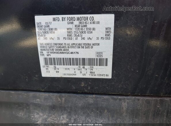 1FM5K8D88HGC46176 2017 FORD EXPLORER Black ძრავის განყოფილების ხედი