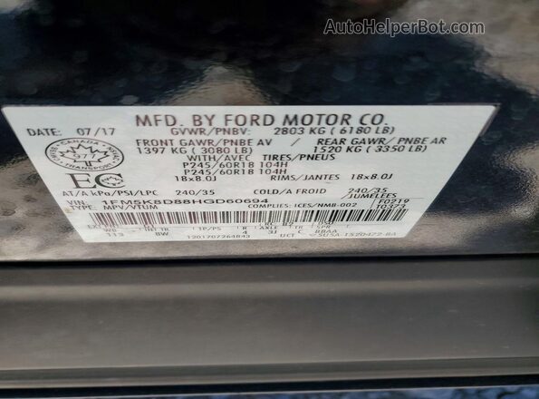 1FM5K8D88HGD60694 2017 FORD EXPLORER Black Vista interior de 360 grados