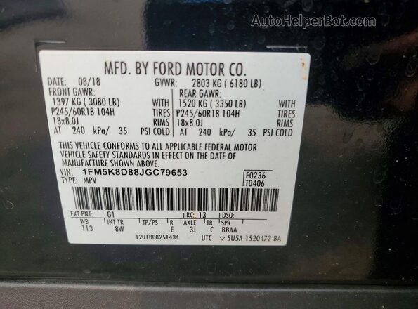 1FM5K8D88JGC79653 2018 FORD EXPLORER Black VIN կոդի պիտակի տեսք