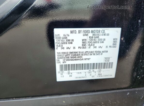 1FM5K8D89HGA19787 2017 FORD EXPLORER Black VIN კოდის სტიკერის ხედი