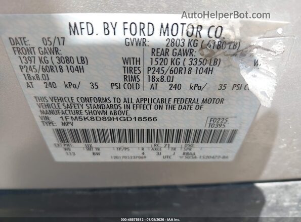 1FM5K8D89HGD18566 2017 FORD EXPLORER Silver Engine compartment view