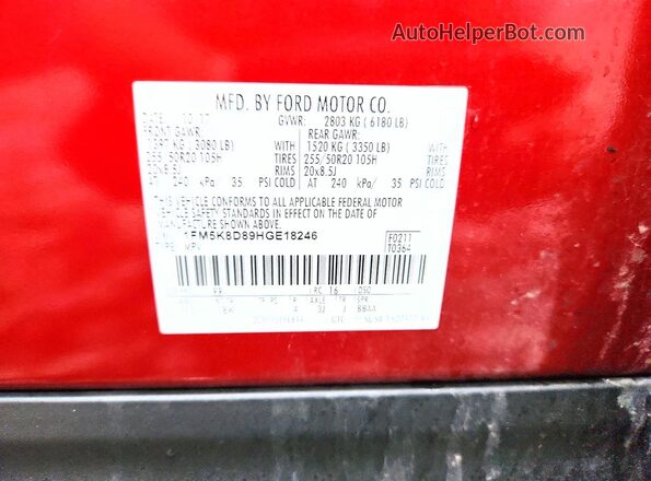 1FM5K8D89HGE18246 2017 FORD EXPLORER Red VIN կոդի պիտակի տեսք