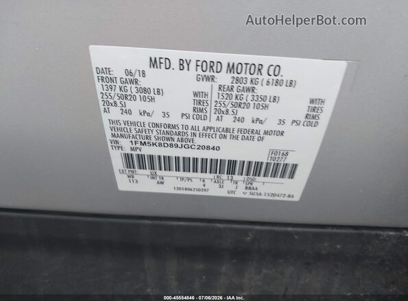 1FM5K8D89JGC20840 2018 FORD EXPLORER Silver Вид підкапотного простору