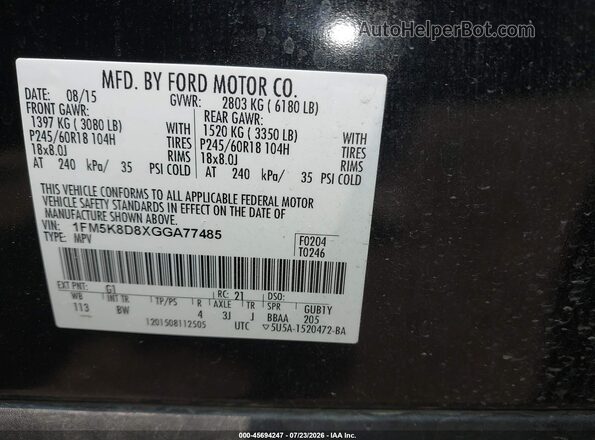 1FM5K8D8XGGA77485 2016 FORD EXPLORER Black Вид підкапотного простору