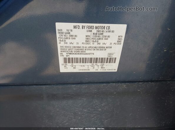 1FM5K8D8XKGA05775 2019 FORD EXPLORER Light Blue Вид підкапотного простору