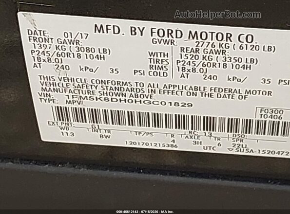 1FM5K8DH0HGC01829 2017 FORD EXPLORER Black Widok komory silnika