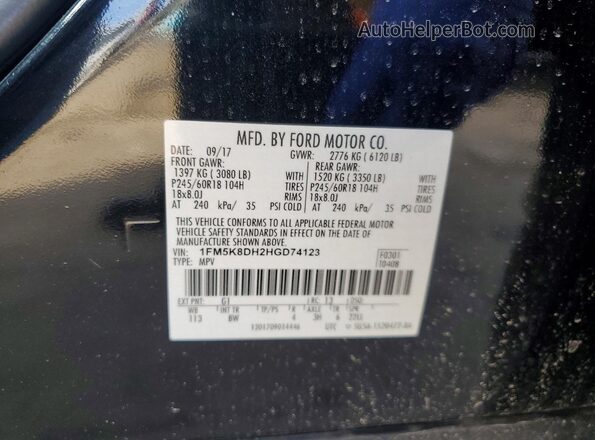 1FM5K8DH2HGD74123 2017 FORD EXPLORER Black VIN კოდის სტიკერის ხედი