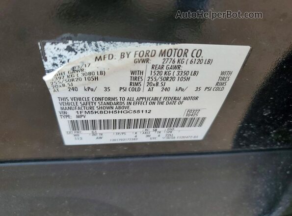 1FM5K8DH5HGC55112 2017 FORD EXPLORER Black VIN კოდის სტიკერის ხედი