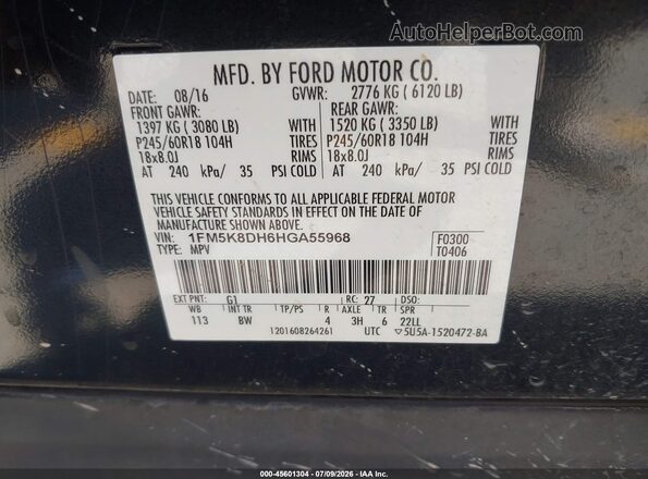1FM5K8DH6HGA55968 2017 FORD EXPLORER Black Շարժիչի բաժամունքի տեսք