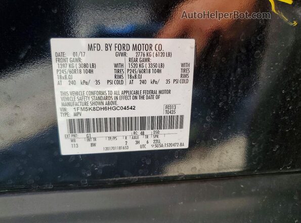 1FM5K8DH6HGC04542 2017 FORD EXPLORER Black Вид підкапотного простору