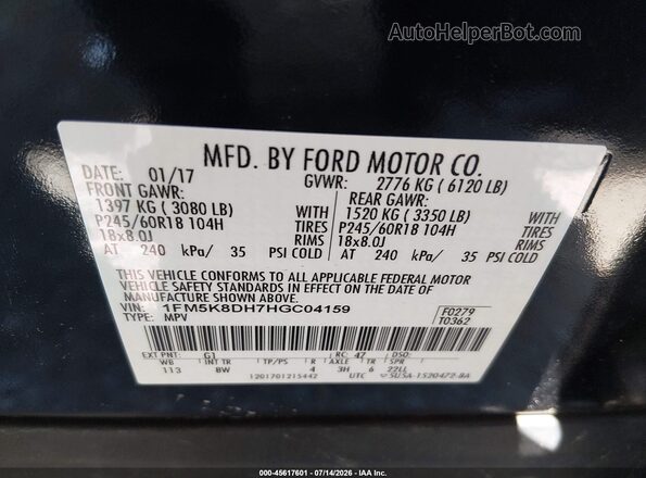 1FM5K8DH7HGC04159 2017 FORD EXPLORER Black Engine compartment view