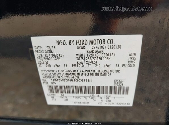 1FM5K8DH8JGC61881 2018 FORD EXPLORER Black Շարժիչի բաժամունքի տեսք