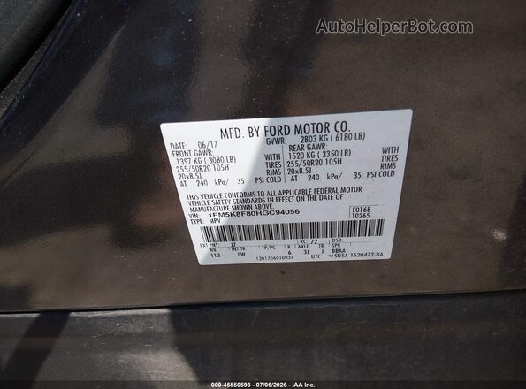 1FM5K8F80HGC94056 2017 FORD EXPLORER Gray Engine compartment view