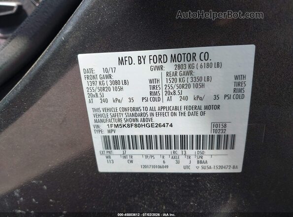 1FM5K8F80HGE26474 2017 FORD EXPLORER Black Vista del compartimento del motor