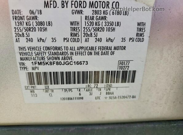 1FM5K8F80JGC16673 2018 FORD EXPLORER Silver Vista interior de 360 grados