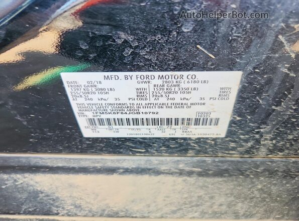 1FM5K8F84JGB10792 2018 FORD EXPLORER Black VIN կոդի պիտակի տեսք