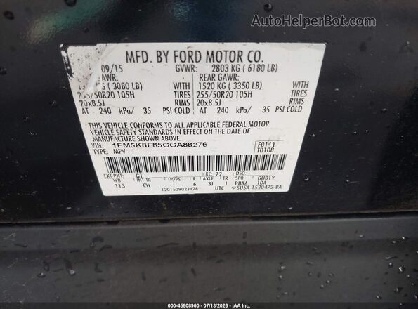 1FM5K8F85GGA88276 2016 FORD EXPLORER Black Вид підкапотного простору