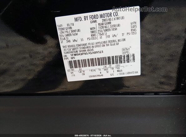 1FM5K8F85JGA89323 2018 FORD EXPLORER Black ძრავის განყოფილების ხედი