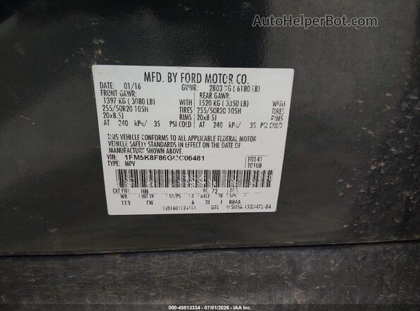 1FM5K8F86GGC06481 2016 FORD EXPLORER Green ძრავის განყოფილების ხედი
